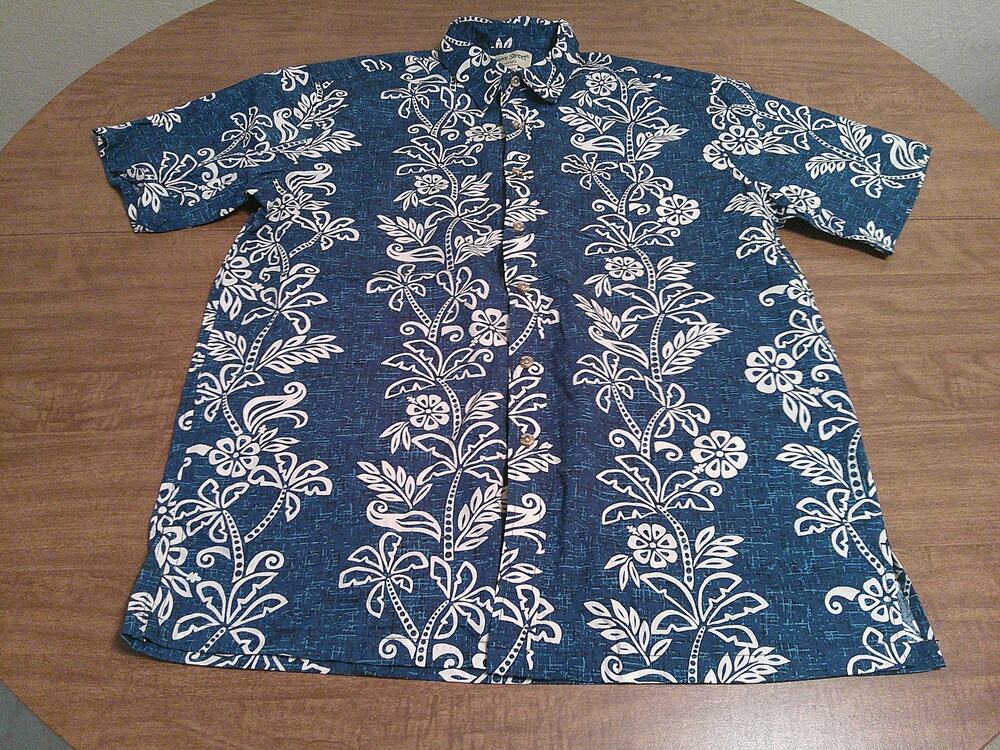 COOKIE STREET HONOLULU MENS HAWAIIAN BLUE WHITE SHIRT SIZE L